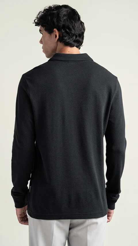 Statement Popcorn Full-Sleeve Polo Jet Black