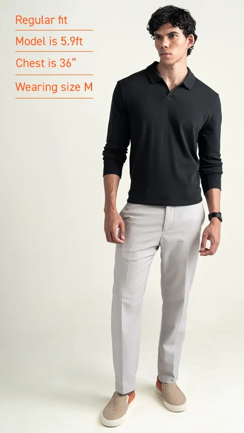 Statement Popcorn Full-Sleeve Polo Jet Black