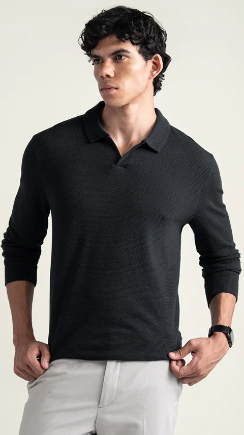 Statement Popcorn Full-Sleeve Polo Jet Black