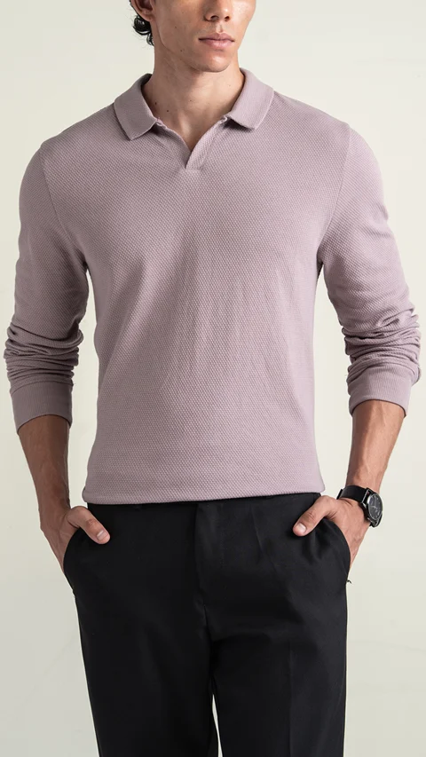 Statement Waffle Full-Sleeve Polo Lavender Dust