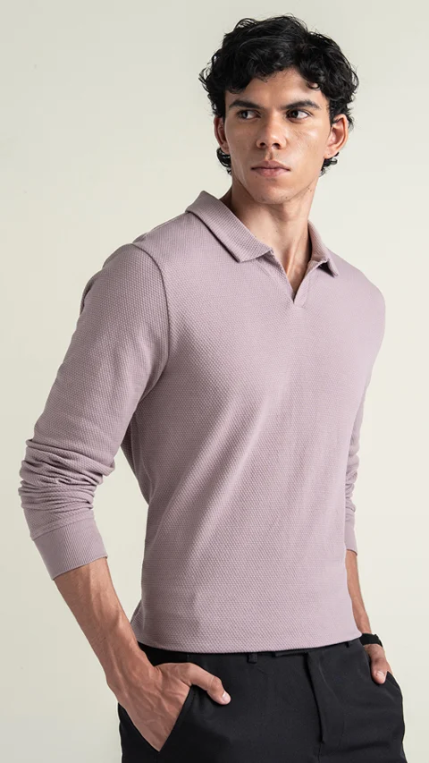 Statement Waffle Full-Sleeve Polo Lavender Dust