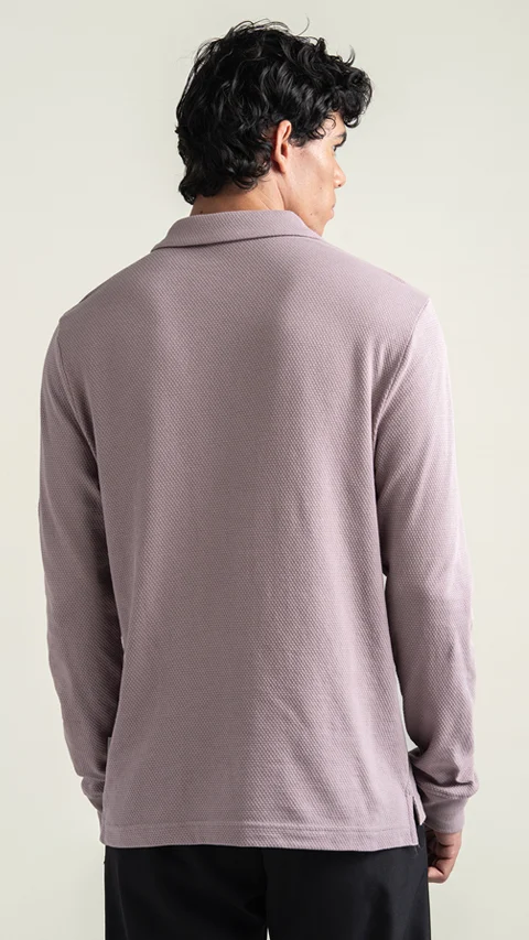 Statement Waffle Full-Sleeve Polo Lavender Dust