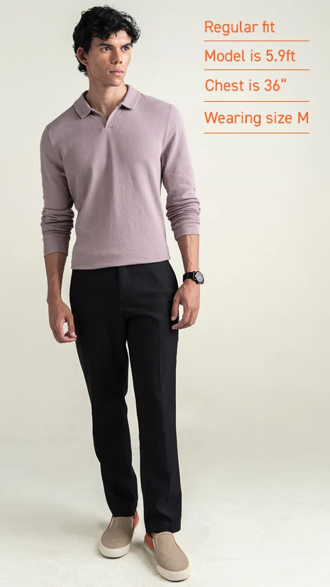 Statement Waffle Full-Sleeve Polo Lavender Dust