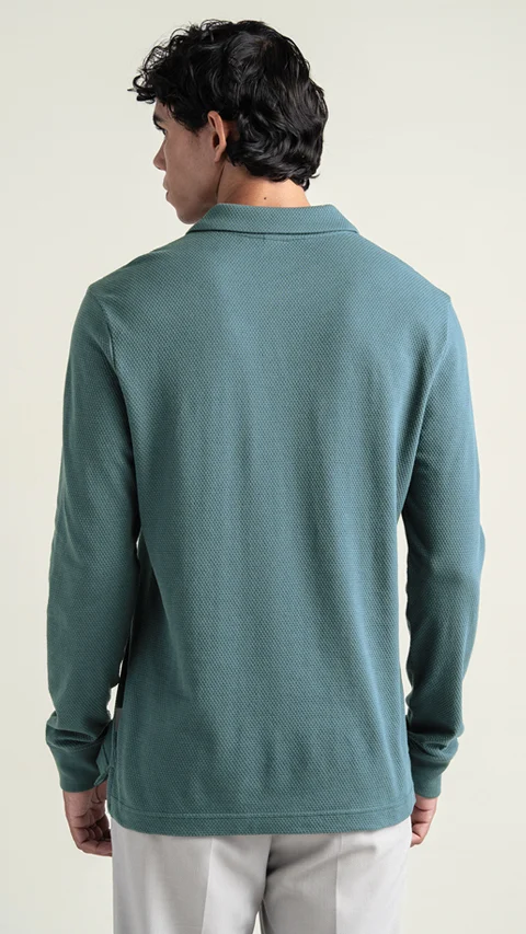 Statement Waffle Full-Sleeve Polo Sage Green