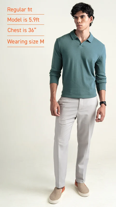 Statement Waffle Full-Sleeve Polo Sage Green