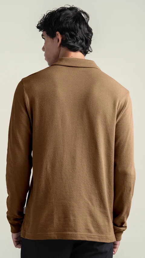 Statement Popcorn Full-Sleeve Polo Toffee Brown