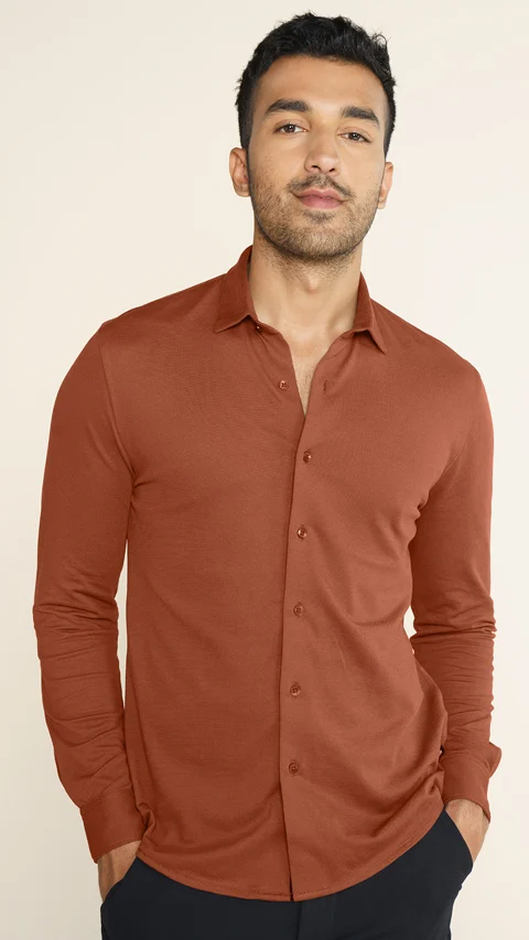 Constant All-Degree Pique Shirts Full Sleeves Brick Red