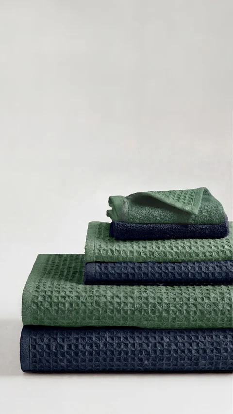 Bamboo Waffle Towel Set Ocean Blue, Forest Green