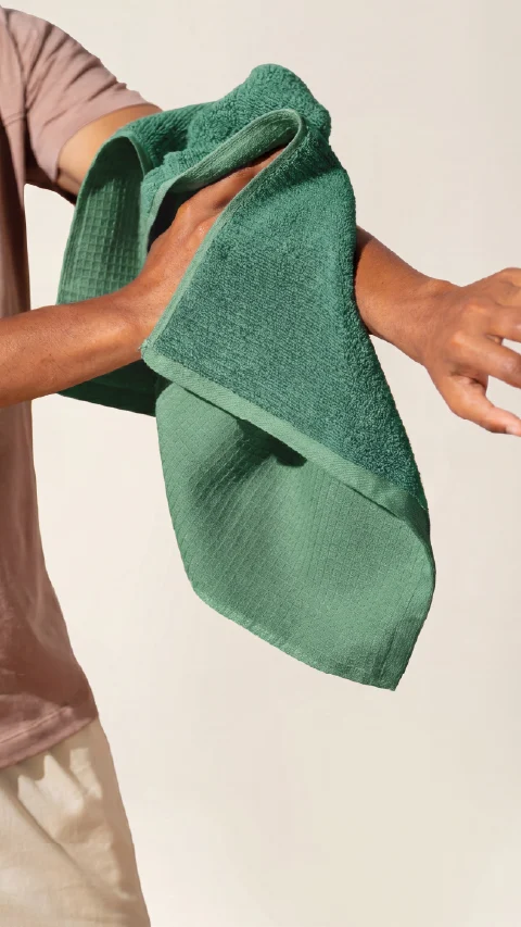 Bamboo Waffle Towel Set Ocean Blue, Forest Green