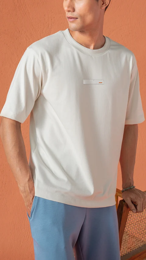 Statement Oversized Solid T-Shirt Ivory Mist