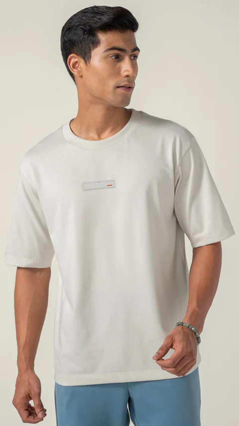 Statement Oversized Solid T-Shirt Ivory Mist