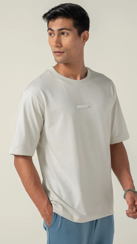 Statement Oversized Solid T-Shirt Ivory Mist