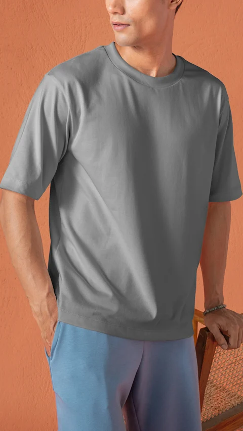 Statement Oversized Solid T-Shirt Rainy Grey