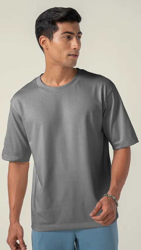 Statement Oversized Solid T-Shirt Rainy Grey