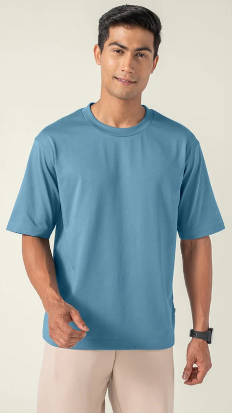 Statement Oversized Solid T-Shirt Urban Blue