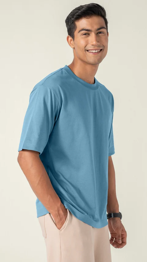 Statement Oversized Solid T-Shirt Urban Blue