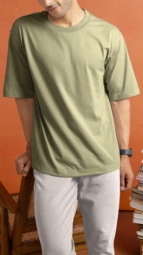 Statement Oversized Solid T-Shirt Soft Green