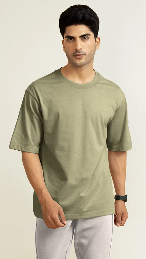 Statement Oversized Solid T-Shirt Soft Green