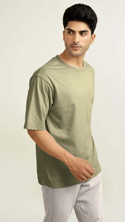 Statement Oversized Solid T-Shirt Soft Green