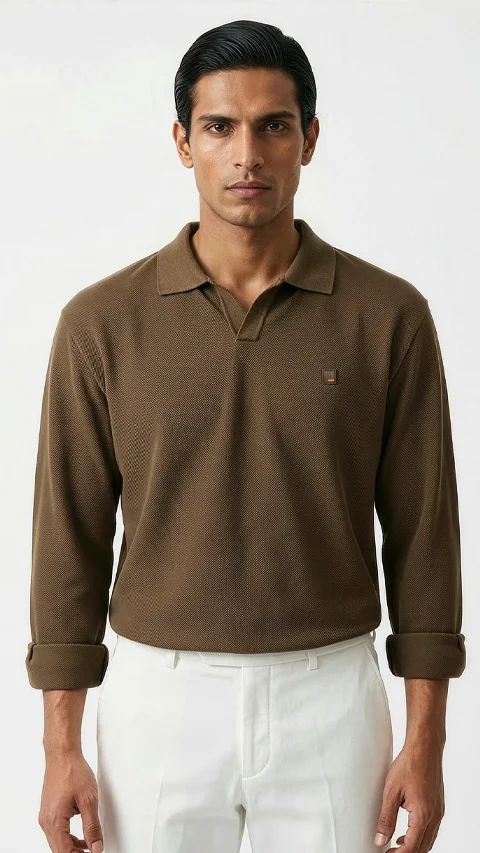 All Degree Full Sleeve Pique Polo Deccan Brown