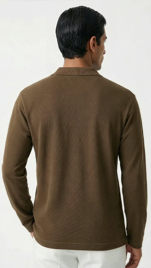 All Degree Full Sleeve Pique Polo Deccan Brown