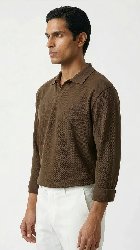 All Degree Full Sleeve Pique Polo Deccan Brown
