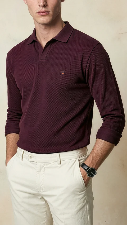 All Degree Full Sleeve Pique Polo Loyal Maroon
