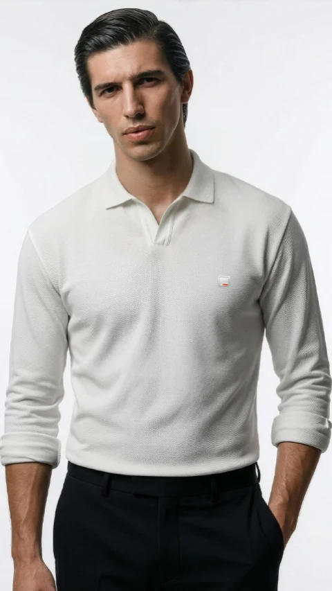All Degree Full Sleeve Pique Polo Central White