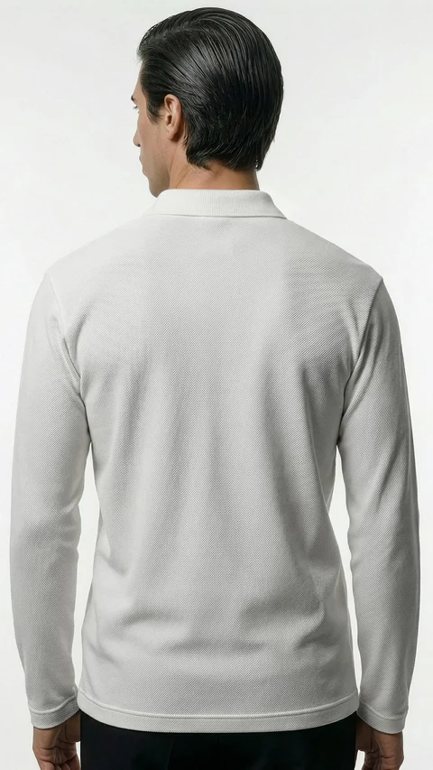 All Degree Full Sleeve Pique Polo Central White