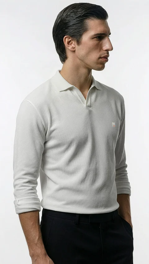 All Degree Full Sleeve Pique Polo Central White