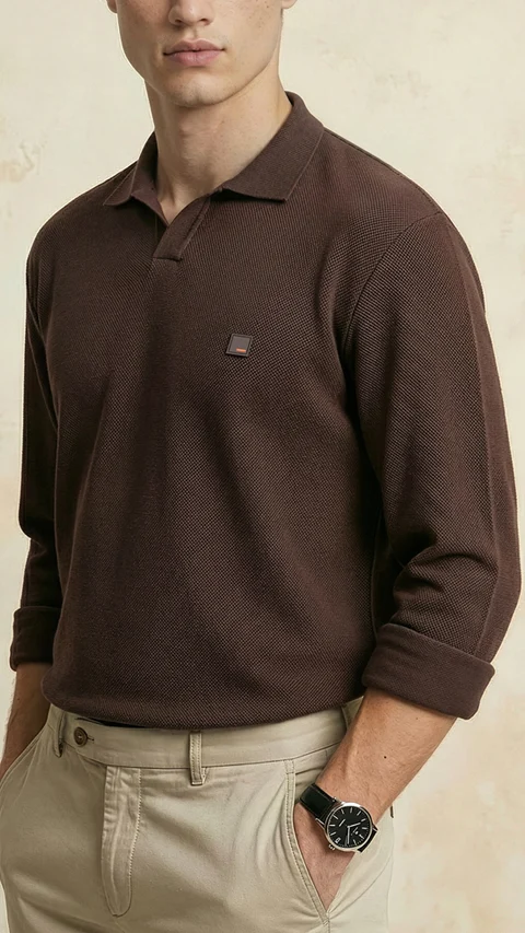 All Degree Full Sleeve Pique Polo Zion Brown