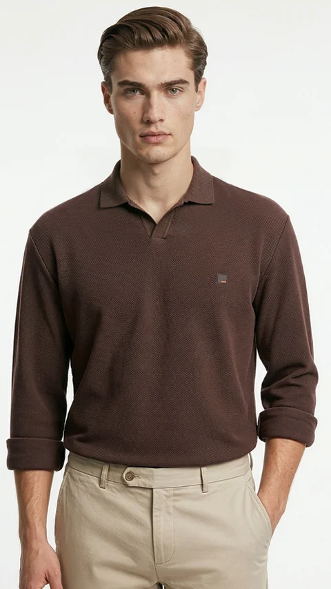 All Degree Full Sleeve Pique Polo Zion Brown