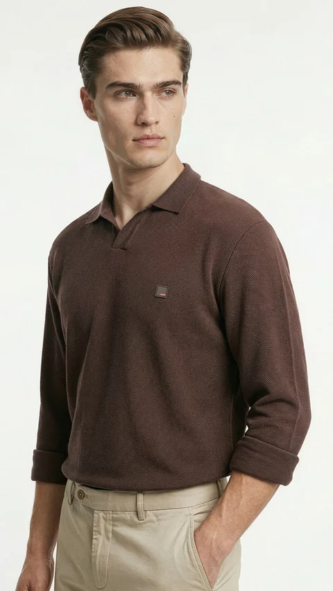 All Degree Full Sleeve Pique Polo Zion Brown