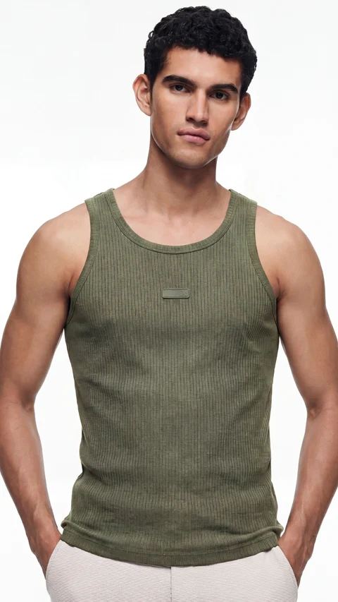 Ribbed Tank Top Khaki Green