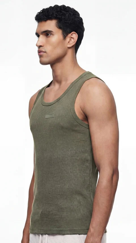 Ribbed Tank Top Khaki Green