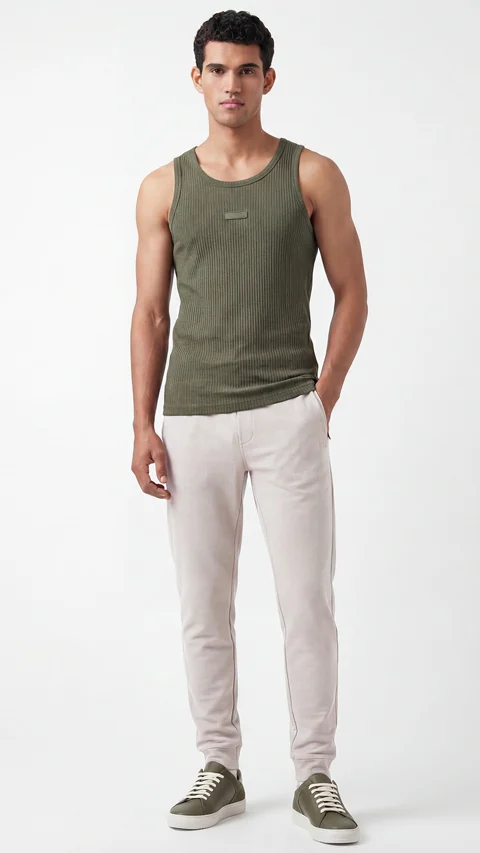 Ribbed Tank Top Khaki Green
