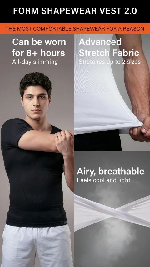 Form Shapewear Half-sleeve Vest 2.0 High Compression Tummy Tucker- Sleek Black