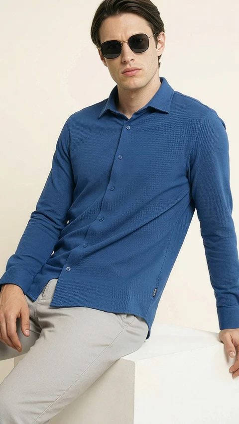 Constant All-Degree Pique Shirts Full Sleeves Teal Blue