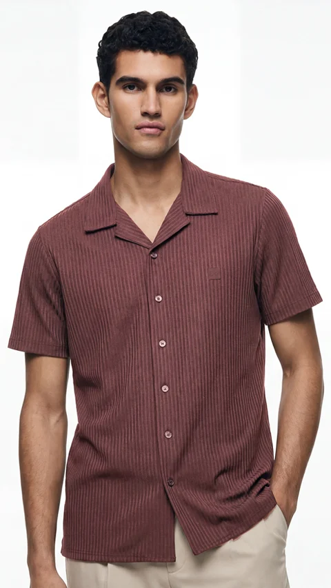 Striped Cuban Collar Shirt Canyon Brown