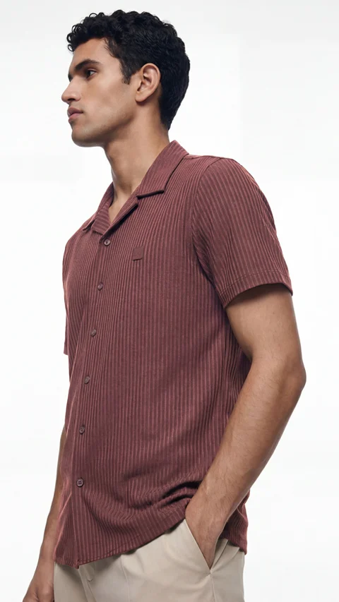 Striped Cuban Collar Shirt Canyon Brown