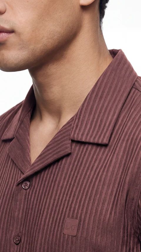 Striped Cuban Collar Shirt Canyon Brown