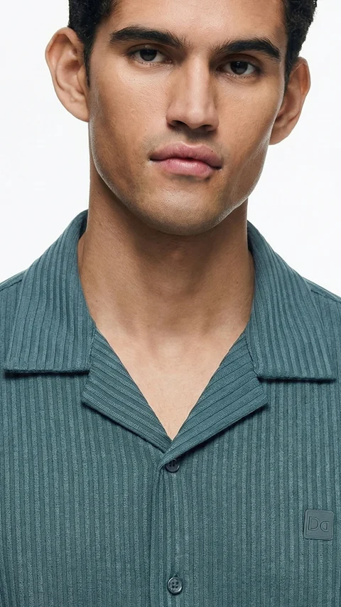 Striped Cuban Collar Shirt Poolside Teal