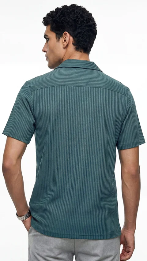Striped Cuban Collar Shirt Poolside Teal