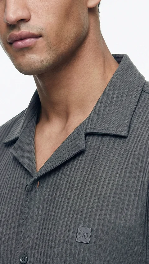Striped Cuban Collar Shirt River Grey