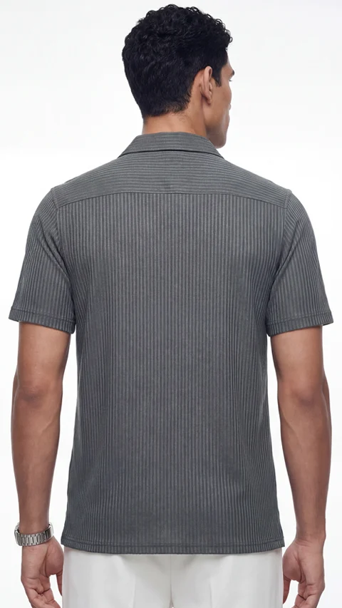 Striped Cuban Collar Shirt River Grey