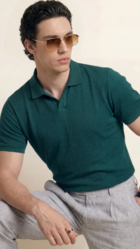 All Degree Johnny Collar Polo Luxe Teal