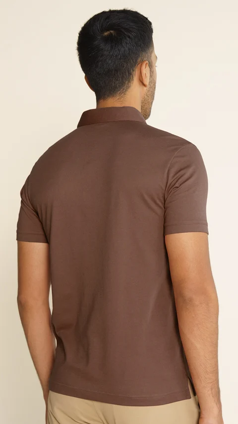 Constant All-Degree Pique Polo Zipper- Russet Brown