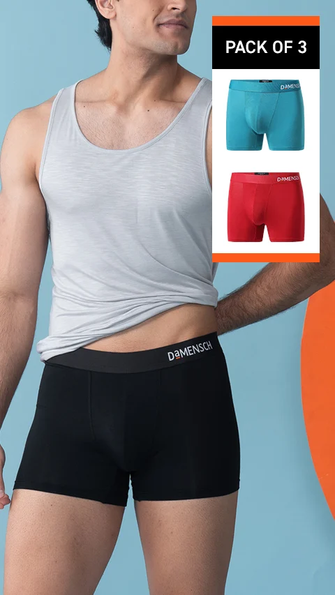 Deo-Soft Trunks Complete Black, Ocean Depths, Tango Red