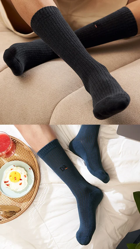 Aloe-Soft Calf Length Terry Socks- Bold Grey, Trail Blue