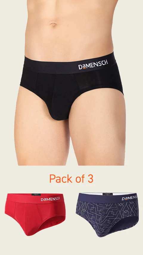 Value-Deal Deo-Soft Briefs Complete Black, Tango Red, Navy Knots